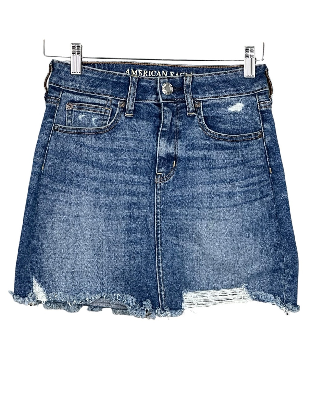 American Eagle Outfitters Super Stretch Womans Size 2 Skirt 5 Pockets Distressed - Picture 1 of 6